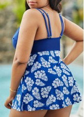Hollow Strap Plus Size Plant Print Swimdress and Shorts