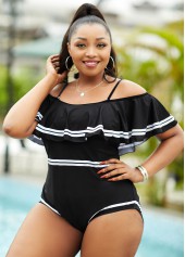 Contrast Stitch Flounce Plus Size One Piece Swimwear