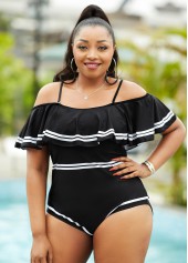 Contrast Stitch Flounce Plus Size One Piece Swimwear