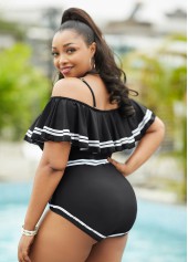 Contrast Stitch Flounce Plus Size One Piece Swimwear