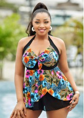 Plus Size Asymmetric Hem Swimdress and Panty