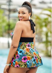 Plus Size Asymmetric Hem Swimdress and Panty