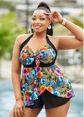 Plus Size Asymmetric Hem Swimdress and Panty