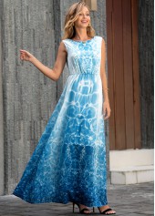 V Back Tie Dye Print Sleeveless Maxi Dress