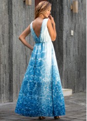 V Back Tie Dye Print Sleeveless Maxi Dress