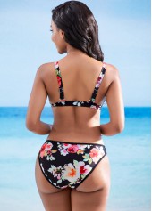 Mesh Stitching Floral Print Bikini Set