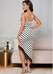 Twist Front Polka Dot Tassel Bodycon Dress 