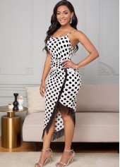Twist Front Polka Dot Tassel Bodycon Dress 