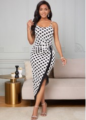 Twist Front Polka Dot Tassel Bodycon Dress 