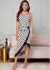 Twist Front Polka Dot Tassel Bodycon Dress 