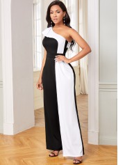 Ruffle Trim Contrast Skew Neck Jumpsuit