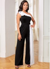 Ruffle Trim Contrast Skew Neck Jumpsuit