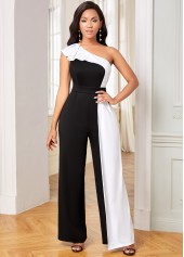 Ruffle Trim Contrast Skew Neck Jumpsuit