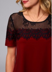 Short Sleeve Lace Stitching Round Neck T Shirt