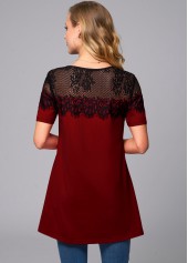 Short Sleeve Lace Stitching Round Neck T Shirt