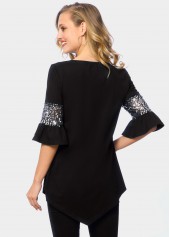 Sequin Keyhole Neckline Asymmetric Hem T Shirt