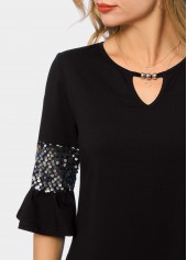 Sequin Keyhole Neckline Asymmetric Hem T Shirt