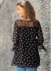 Hanky Cuff Polka Dot Crinkle Chest Blouse
