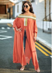 Striped High Slit Off Shoulder Blouse