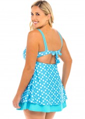 Mesh Stitching Plus Size Polka Dot Swimdress and Shorts