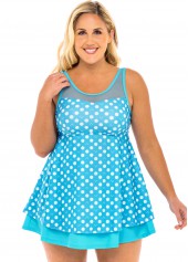 Mesh Stitching Plus Size Polka Dot Swimdress and Shorts