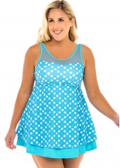 Mesh Stitching Plus Size Polka Dot Swimdress and Shorts
