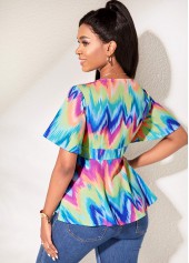 Short Sleeve V Neck Bowknot Blouse