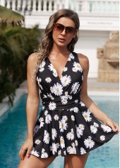Daisy Print Cage Back Swimdress and Shorts