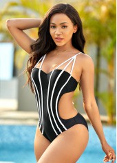 Striped Cutout Waist One Piece Swimwear