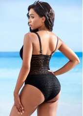 Deep V Neck Mesh Spaghetti Strap One Piece Swimwear