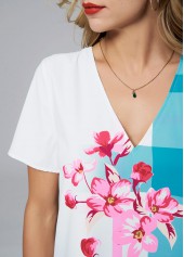 Short Sleeve Floral Print V Neck Blouse