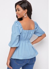 Solid Drawstring Detail Half Sleeve Blouse