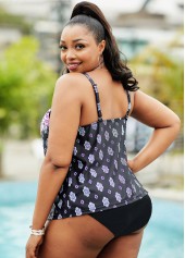 Spaghetti Strap Plus Size Tribal Print Tankini Set 