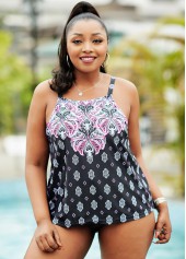 Spaghetti Strap Plus Size Tribal Print Tankini Set 