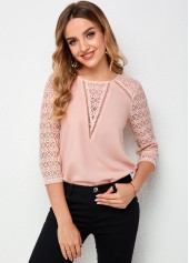 3/4 Sleeve Lace Stitching Round Neck T Shirt