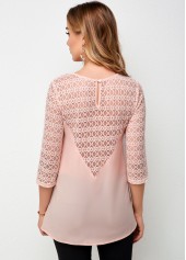 3/4 Sleeve Lace Stitching Round Neck T Shirt