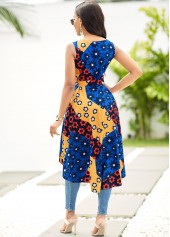 Dip Hem Floral Print Cross Strap Blouse