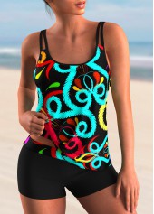 Colorful Printed Spaghetti Strap Tankini Set