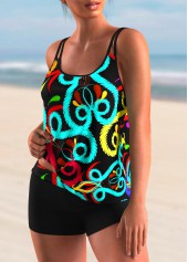 Colorful Printed Spaghetti Strap Tankini Set