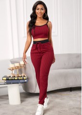 High Waisted Spaghetti Strap Drawstring Waist Activewear Set