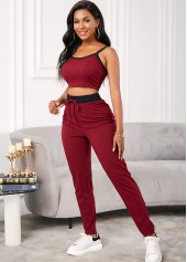 High Waisted Spaghetti Strap Drawstring Waist Activewear Set