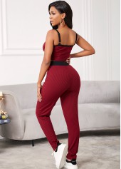 High Waisted Spaghetti Strap Drawstring Waist Activewear Set