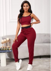 High Waisted Spaghetti Strap Drawstring Waist Activewear Set