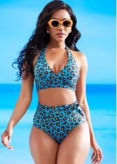 Halter High Waisted Leopard Bikini Set