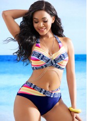 Tie Back Rainbow Stripe Halter Bikini Set  