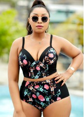 High Waisted Plus Size Floral Print Bikini Set