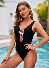 Rainbow Color Cross Strap One Piece Swimwear