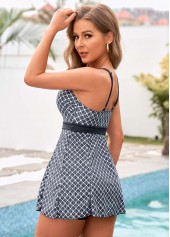 Geometric Print Spaghetti Strap Tankini Set