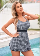 Geometric Print Spaghetti Strap Tankini Set