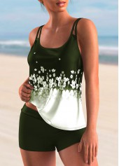 Ombre Spaghetti Strap Floral Print Tankini Set 